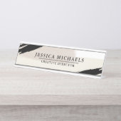 Neutronenschwarz Moderne Pinselstriche Schreibtischnamensplakette (Vorderseite )