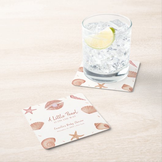 Neutronenseewasser Seashell Pearl Baby Dusche Rechteckiger Pappuntersetzer (Vor Ort)