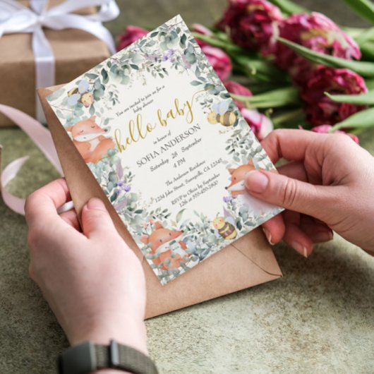 Neutronenwaldtiere Boho Babydusche Einladung