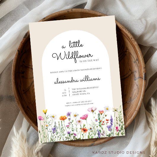 Neutronenwasserfarbe LIttle Wildblume Babydusche Einladung