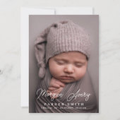 Neutronenweißnamenssignatur Skript Neues Baby-Foto Ankündigung (Vorderseite)