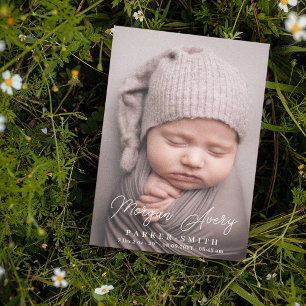 Neutronenweißnamenssignatur Skript Neues Baby-Foto Ankündigung