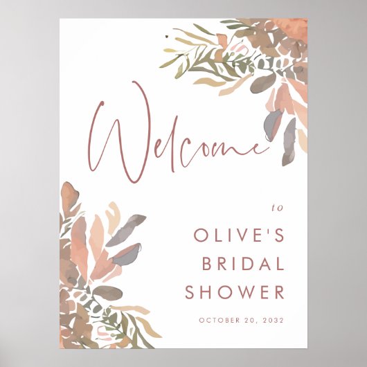 Neutronenzeichen Boho Floral Brautparty Begrüßungs Poster (Vorne)