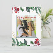 Neuverheiratetes Paar mit Hund Foto Blumenweihnach (Stehend Vorderseite)