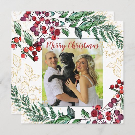 Neuverheiratetes Paar mit Hund Foto Blumenweihnach (Vorne/Hinten)