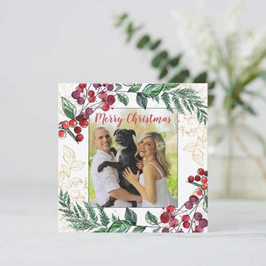 Neuverheiratetes Paar mit Hund Foto Blumenweihnach (Stehend Vorderseite)
