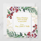 Neuverheiratetes Paar mit Hund Foto Blumenweihnach (Rückseite)