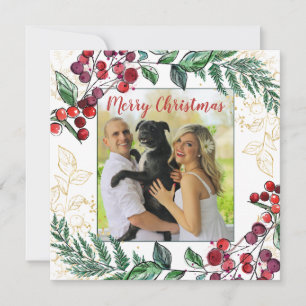 Neuverheiratetes Paar mit Hund Foto Blumenweihnach