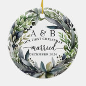 Neuvermählte Erste Weihnachten Personalisiert Keramik Ornament (Hinten)