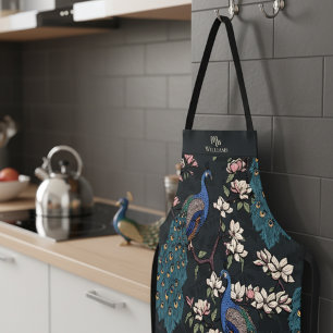 Neuvermählte Frau und Herr Floral Pfau Schwarz Schürze