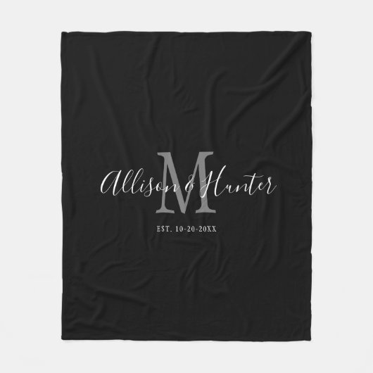 Neuvermählte Schwarz-weiße handgeschriebene Skript Fleecedecke (Vorderseite)