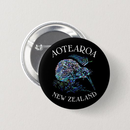 NEUZEALAND KIWI PAUA 6 CM RUNDABZEICHEN BUTTON (Vorne & Hinten)