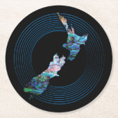 NEUZEALAND MAP PAUA RINGS RUNDER PAPPUNTERSETZER (Vorderseite)