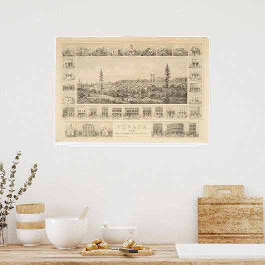 Nevada City, CA. Panoramic Map 1856 (1184A) Poster (Küche)
