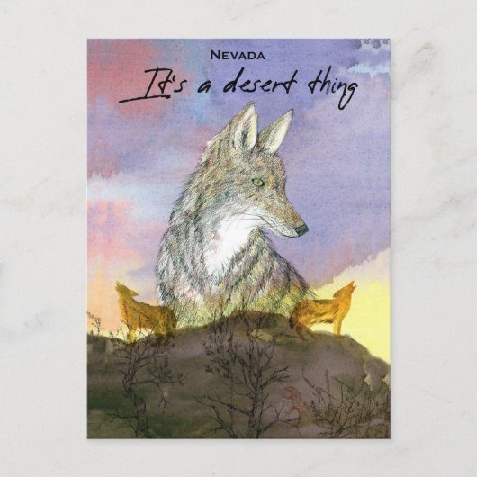 Nevada Coyote Es ist ein wüstenhafter Sonnenunterg Postkarte (Vorderseite)