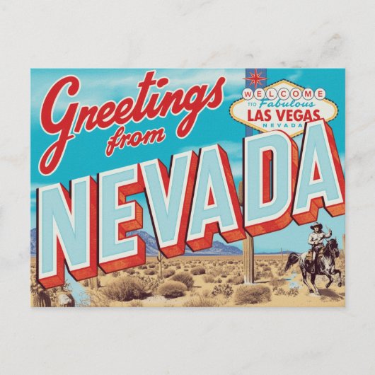 Nevada Las Vegas Schild Cowboy Postkarte (Vorderseite)