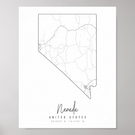 Nevada Minimal Street Map Poster (Vorne)