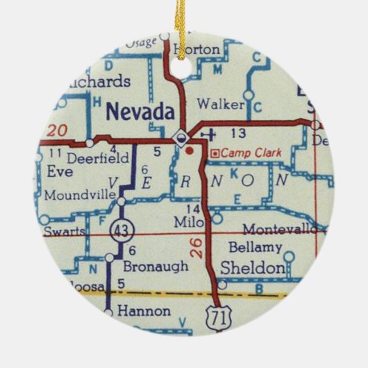 Nevada MO Vintage Karte Keramik Ornament (Hinten)