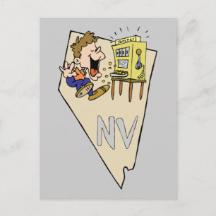 Nevada NV Staat Map & Gambler Jackpot Cartoon Postkarte