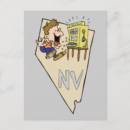Nevada NV Staat Map & Gambler Jackpot Cartoon Postkarte (Vorderseite)