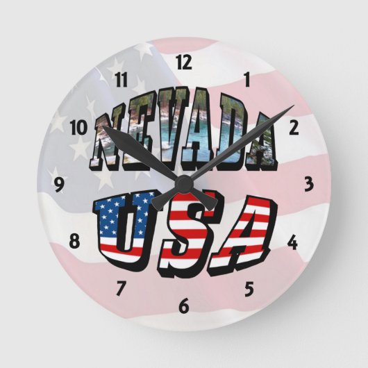 Nevada Picture and USA Flag Text Runde Wanduhr (Vorderseite)