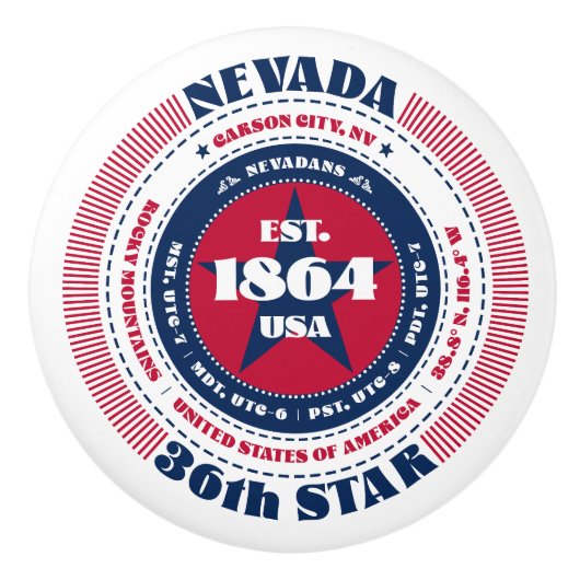 Nevada US Staat Red White Blue Typografy Keramikknauf (Vorderseite)