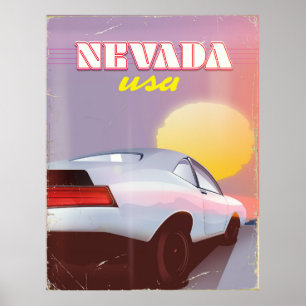 Nevada USA Setting sun sports car Poster