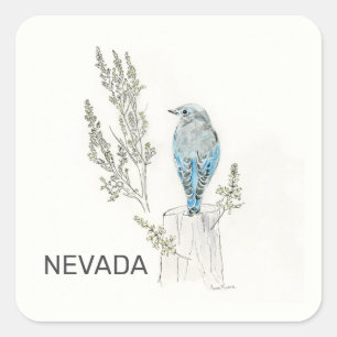 Nevada, Vogel und Blume Quadratischer Aufkleber