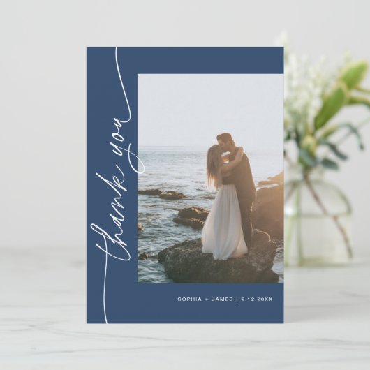 NEVE Navy Blue Foto Hochzeit Danke Karte (Stehend Vorderseite)