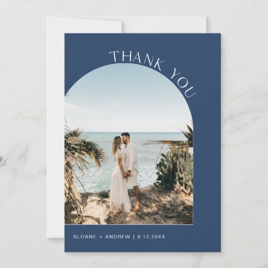 NEVE Navy Blue Modern Wedding Foto Danke Karte (Vorderseite)