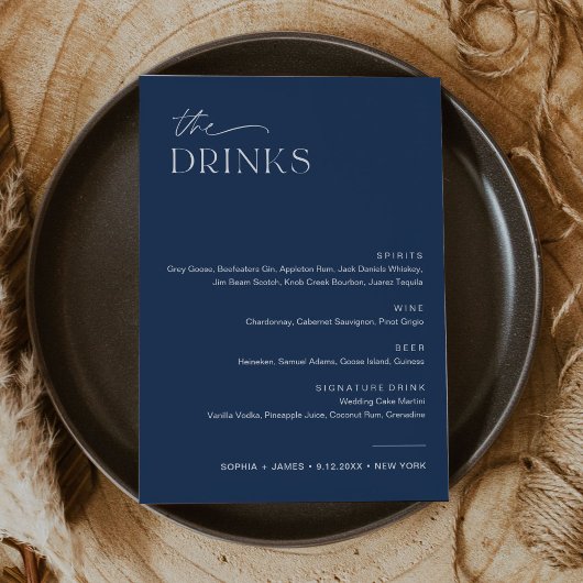 NEVE Navy Wedk Drink Bar Menu 12x18 Card Einladung