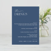 NEVE Navy Wedk Drink Bar Menu 12x18 Card Einladung (Stehend Vorderseite)