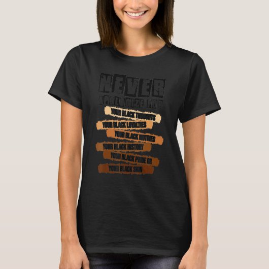 Never Apologize Black History Month Melanin Pride T-Shirt (Vorderseite)