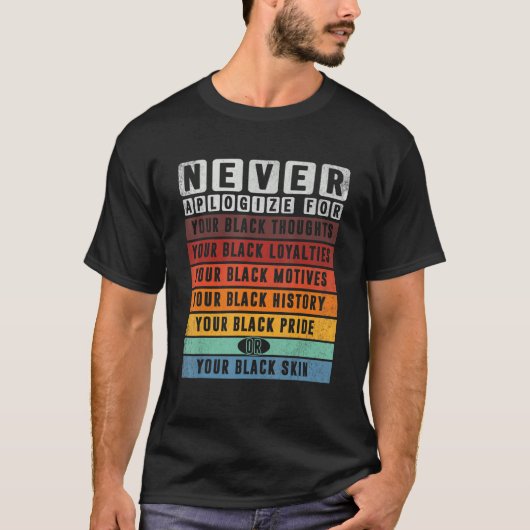 Never Apologize For Your Black Thoughts Black Hist T-Shirt (Vorderseite)