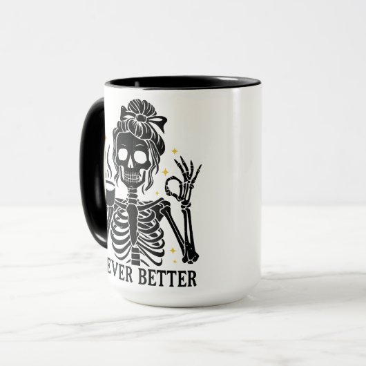 Never Better Skeleton Funny Retro Halloween Mug Tasse (Vorderseite Links)
