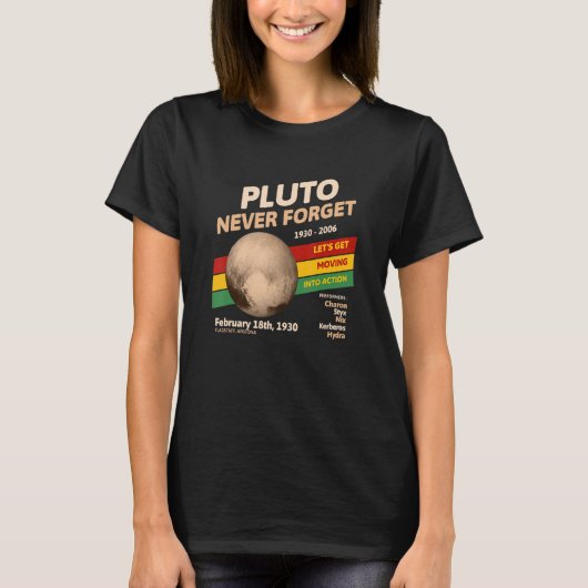 Never Forget Pluto Retro Style Space Science T-Shirt (Vorderseite)