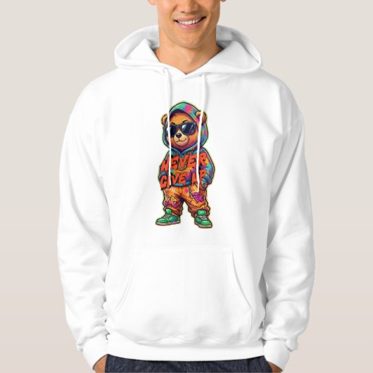Never Give Up Cool Bear Design Hoodie (Vorderseite)