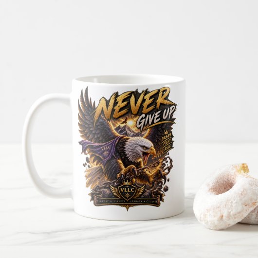 Never Give Up Eagle – Powerful Kaffeetasse (Mit Donut)