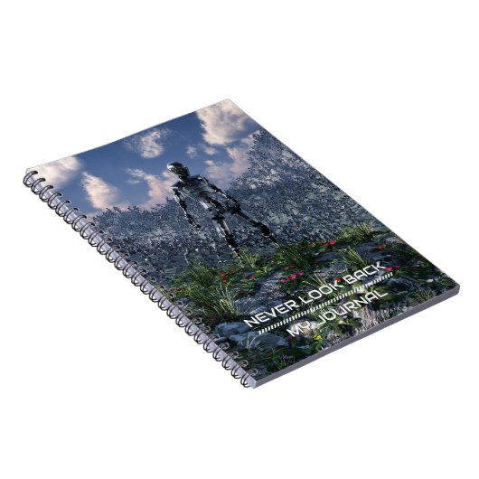 Never Look Back. Futuristic landscape with robots Notizblock (Rechte Seite)