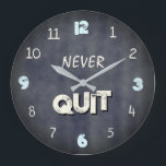 Never Quit Industrial Gym Große Wanduhr<br><div class="desc">This bold Never Quit wall clock features a distressed dark blue concrete-style background that adds a modern, industrial feel to any workout space. The mixed ivory and soft turquoise numbers create visual interest while keeping the design clean and readable. The motivational phrase Never Quit serves as a constant reminder to...</div>