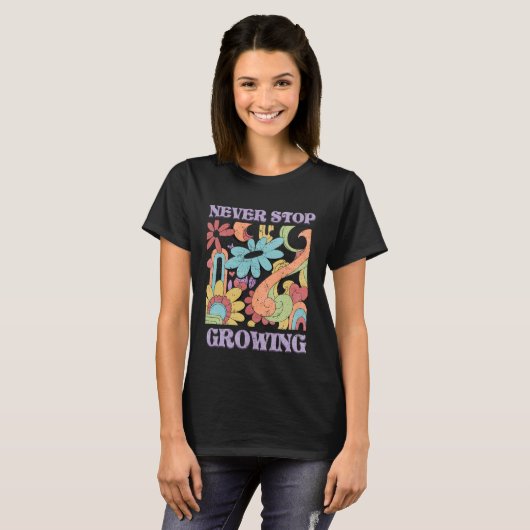 Never Stop Growing Retro  T-Shirt (Vorne ganz)