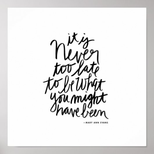 Never too Late Print | black and white quote Poster (Vorne)