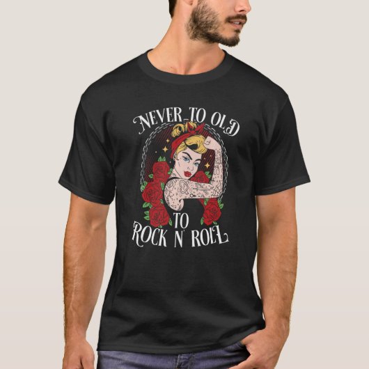 Never Too Old To Rock N´Roll Rockabilly Premium T-Shirt (Vorderseite)