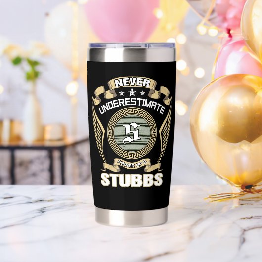 NEVER_UNDERESTIMATE_POWER_OF_A_STUBBS THERMOBECHER (Bachelor Party (gedreht))