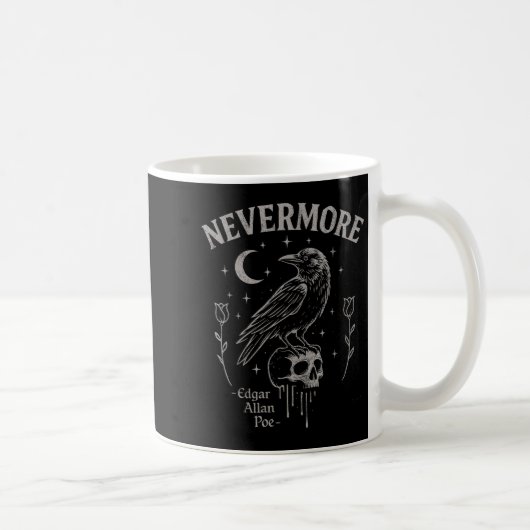 Nevermore Raven Skull Art, Gothic Edgar Allan Poe Kaffeetasse (Rechts)