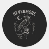 Nevermore Raven Skull Art, Gothic Edgar Allan Poe Runder Aufkleber (Vorderseite)