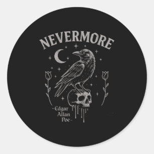 Nevermore Raven Skull Art, Gothic Edgar Allan Poe Runder Aufkleber