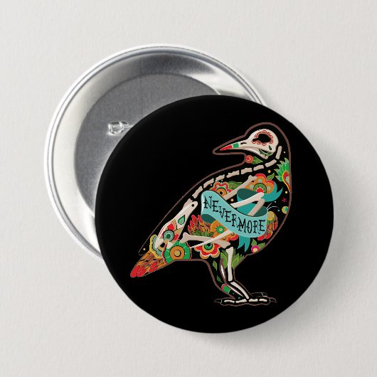 Nevermore Sugar Skull Raven Button (Vorne & Hinten)