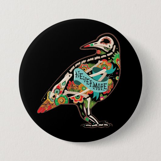 Nevermore Sugar Skull Raven Button (Vorderseite)
