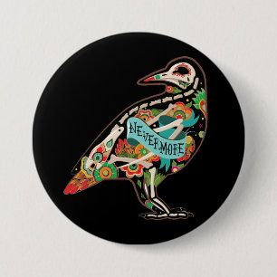 Nevermore Sugar Skull Raven Button